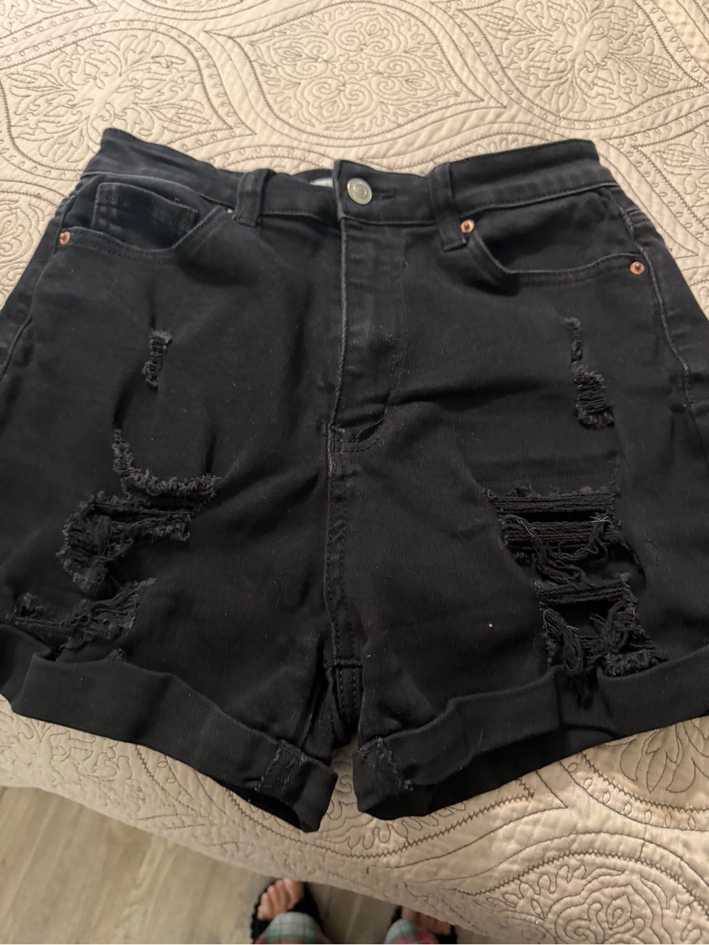 Wax Jean Black Distressed High-Waist Denim Shorts